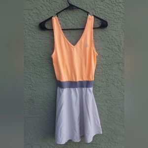 EUC RBX Performance Orange & Gray V Neck Active Tennis Dress Sinch Waist Small